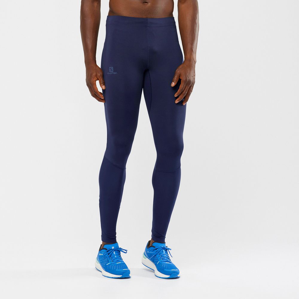 Salomon Singapore Mens Tights - AGILE LONG Navy | 30627-ZMFP